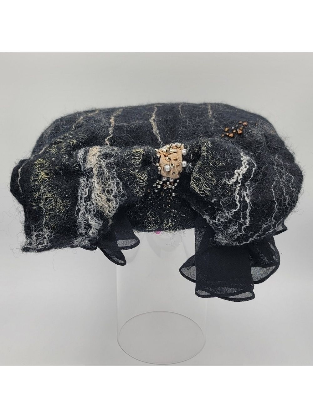 Hat Merino Wool Hand Felted With Embellishments #911